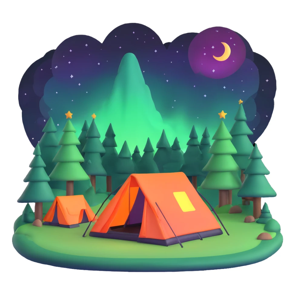 camping tent in forest under northern lights sticker