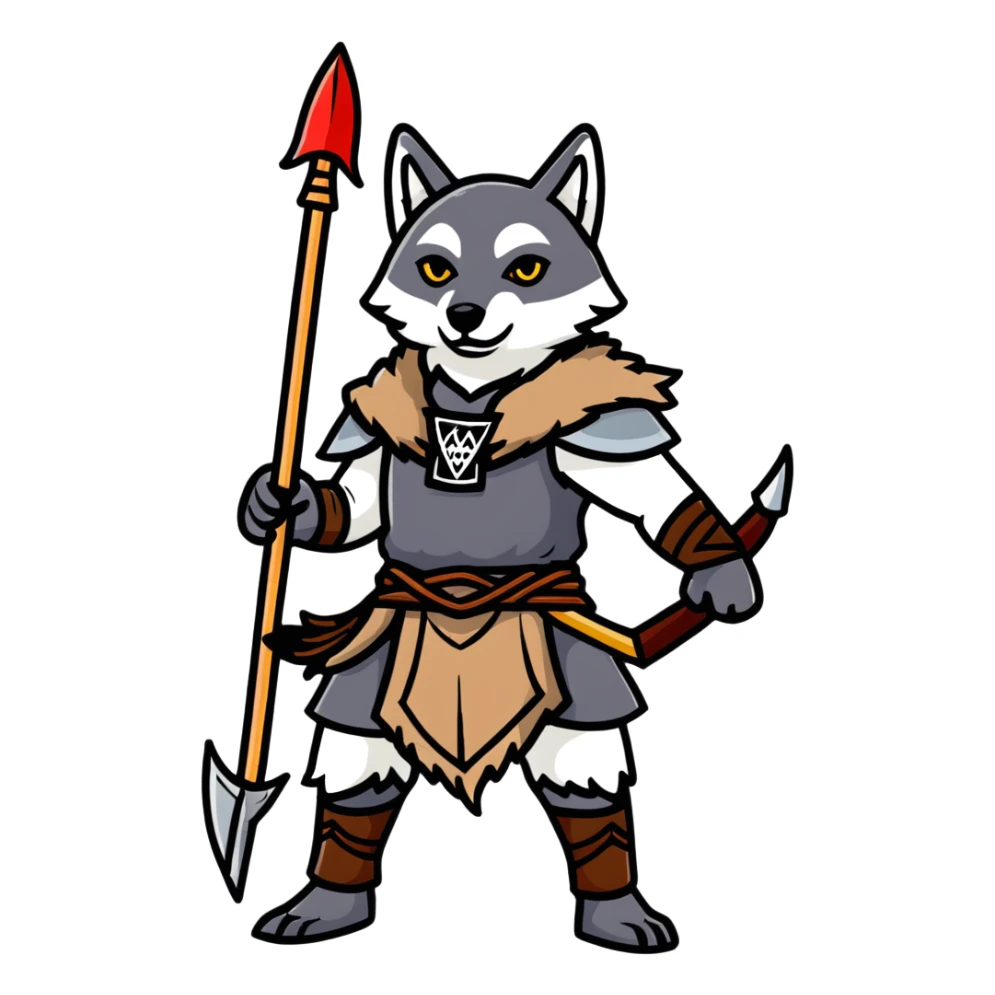 Russian pagan warrior with wolf pelt, spear, ancient Slavic symbols sticker