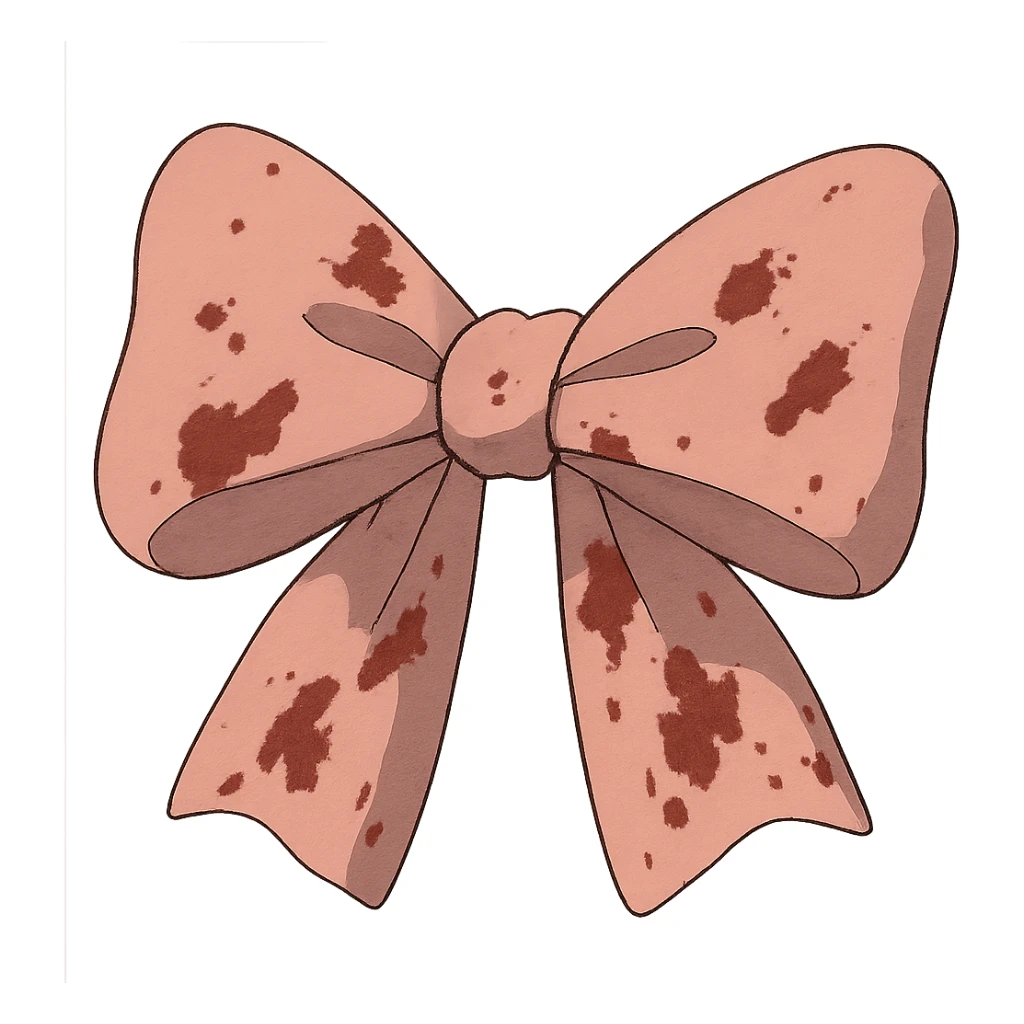 ghibli style pink ribbon bow with blood stains sticker