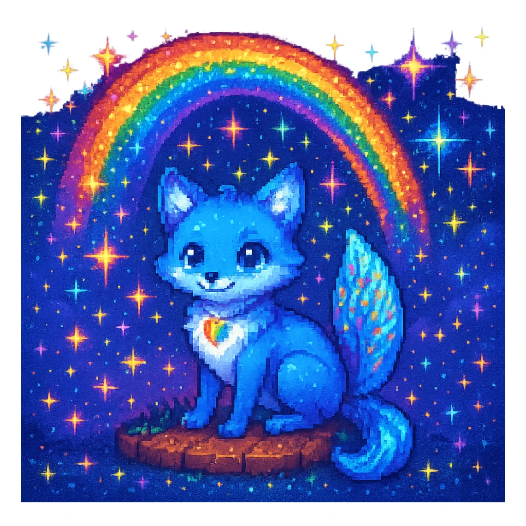 Add a magical, pixel art fantasy background with stars, sparkles, and glowing effects, keeping the pixel art style. sticker