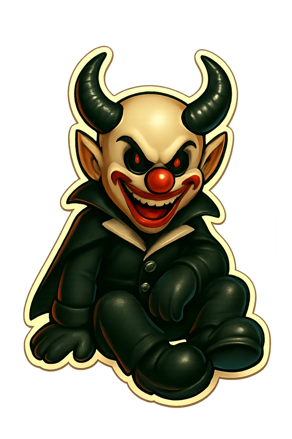 Render the subject in retro sticker style with no border and transparent background, in a sitting pose. sticker