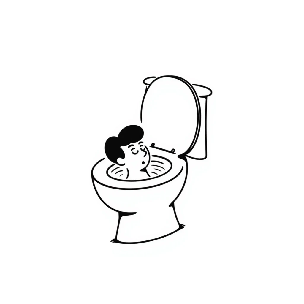 Toilet with a human head sticking out from the bowl sticker