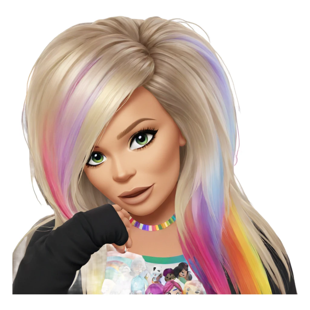 smiling girl with rainbow hair sticker