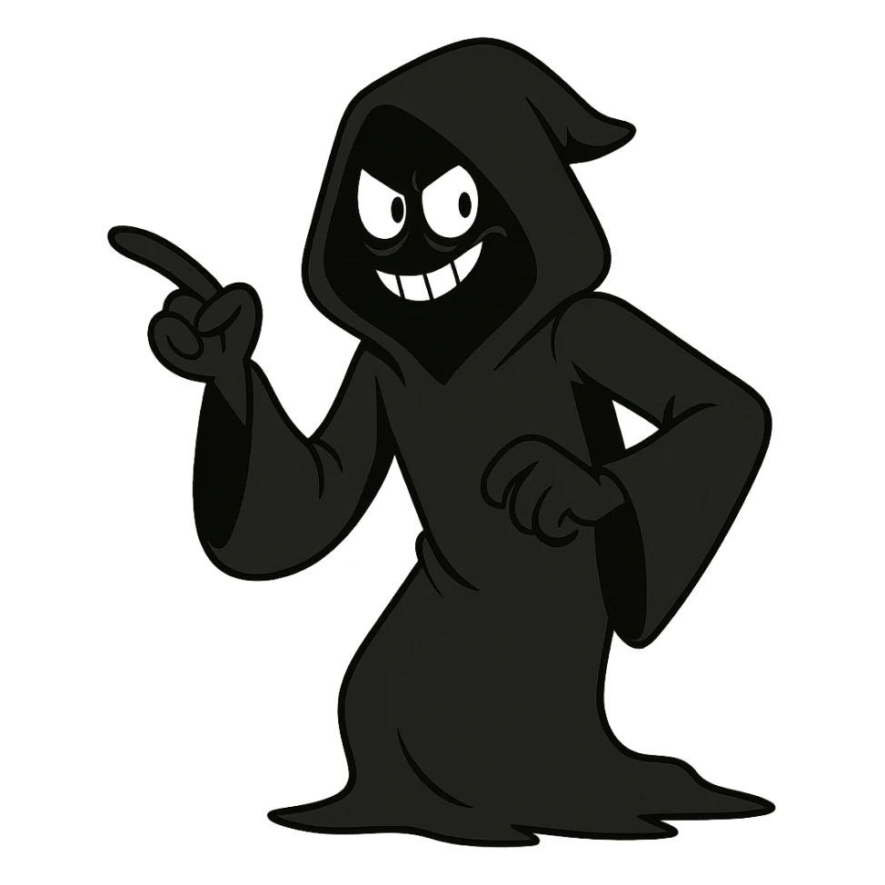 flat toon style shadowy figure in a black robe sticker