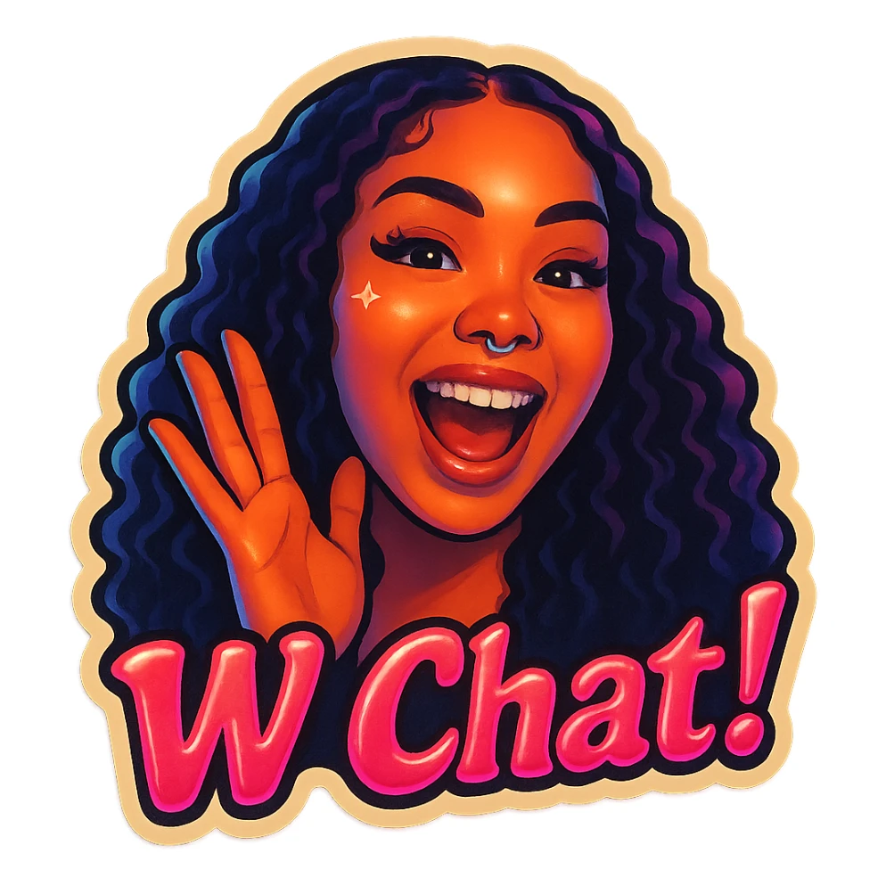 excited 
add the words W Chat!  in pink  sticker