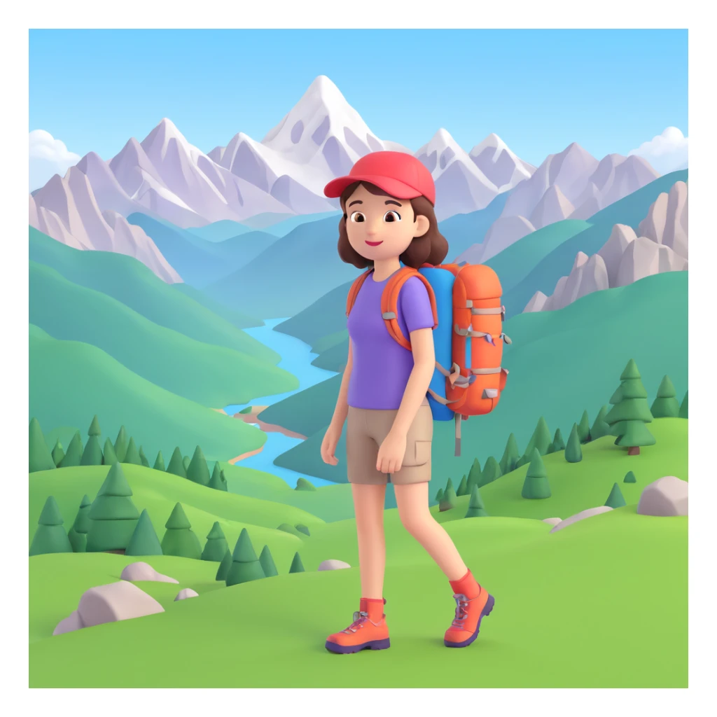 girl back packing mountains in background, close up pose sticker