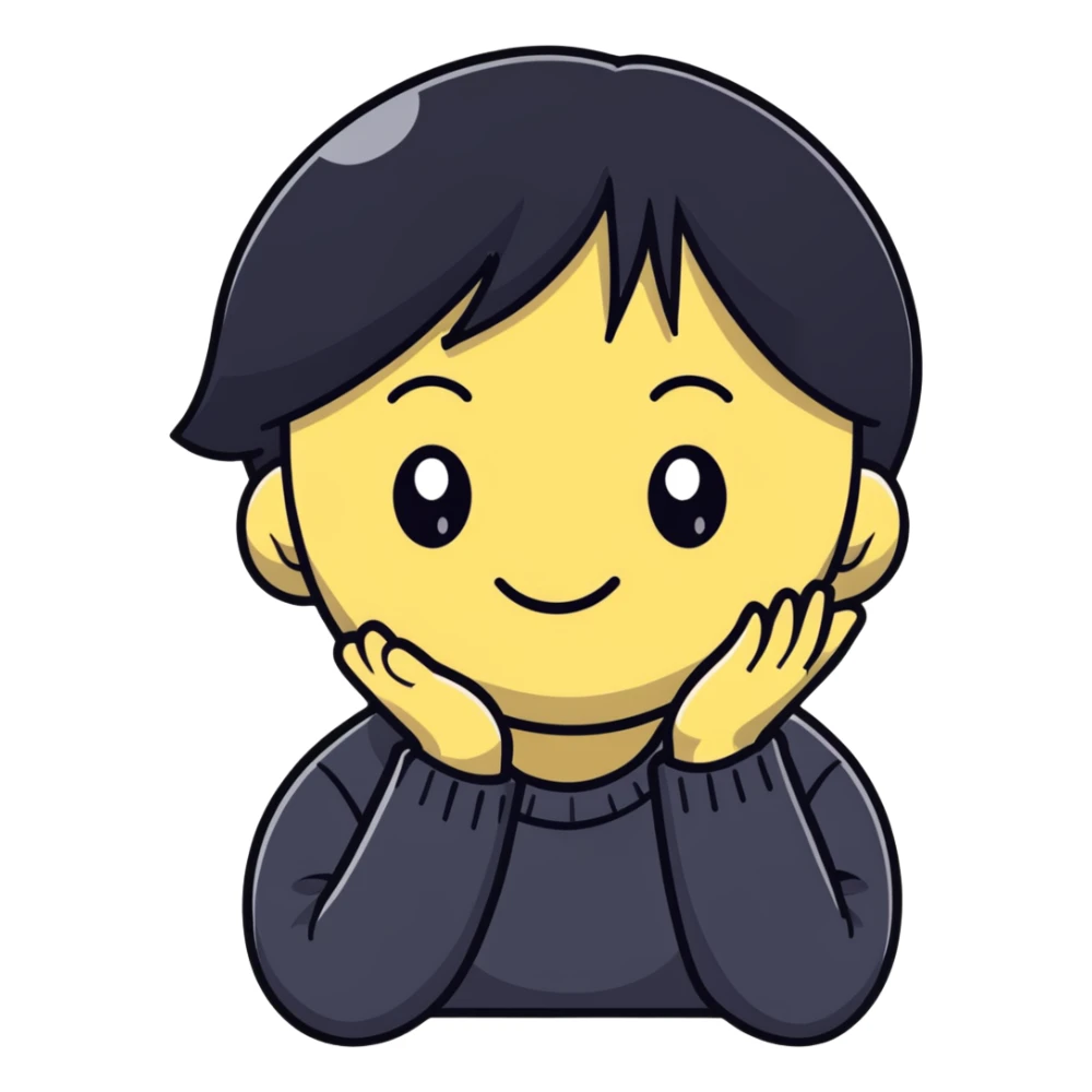 minimalist white smiley with black hair and hand behind head, embarrassed sticker