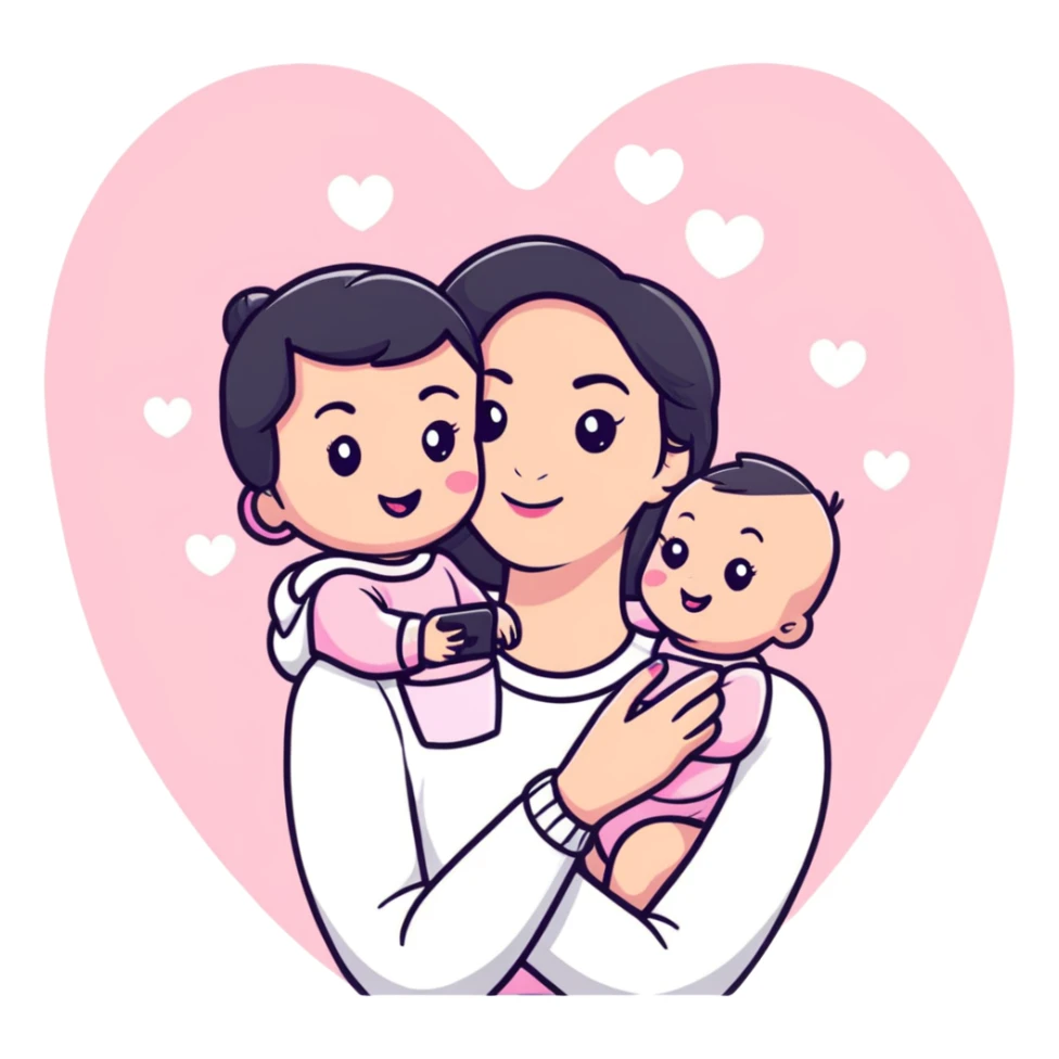 mom taking selfie with baby surrounded by pastel pink hearts sticker