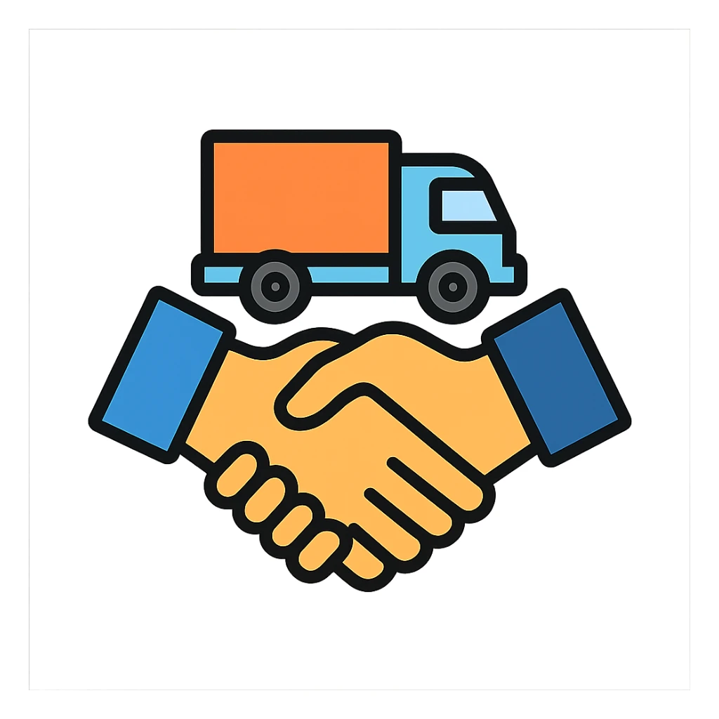 icon of a handshake with a delivery truck sticker