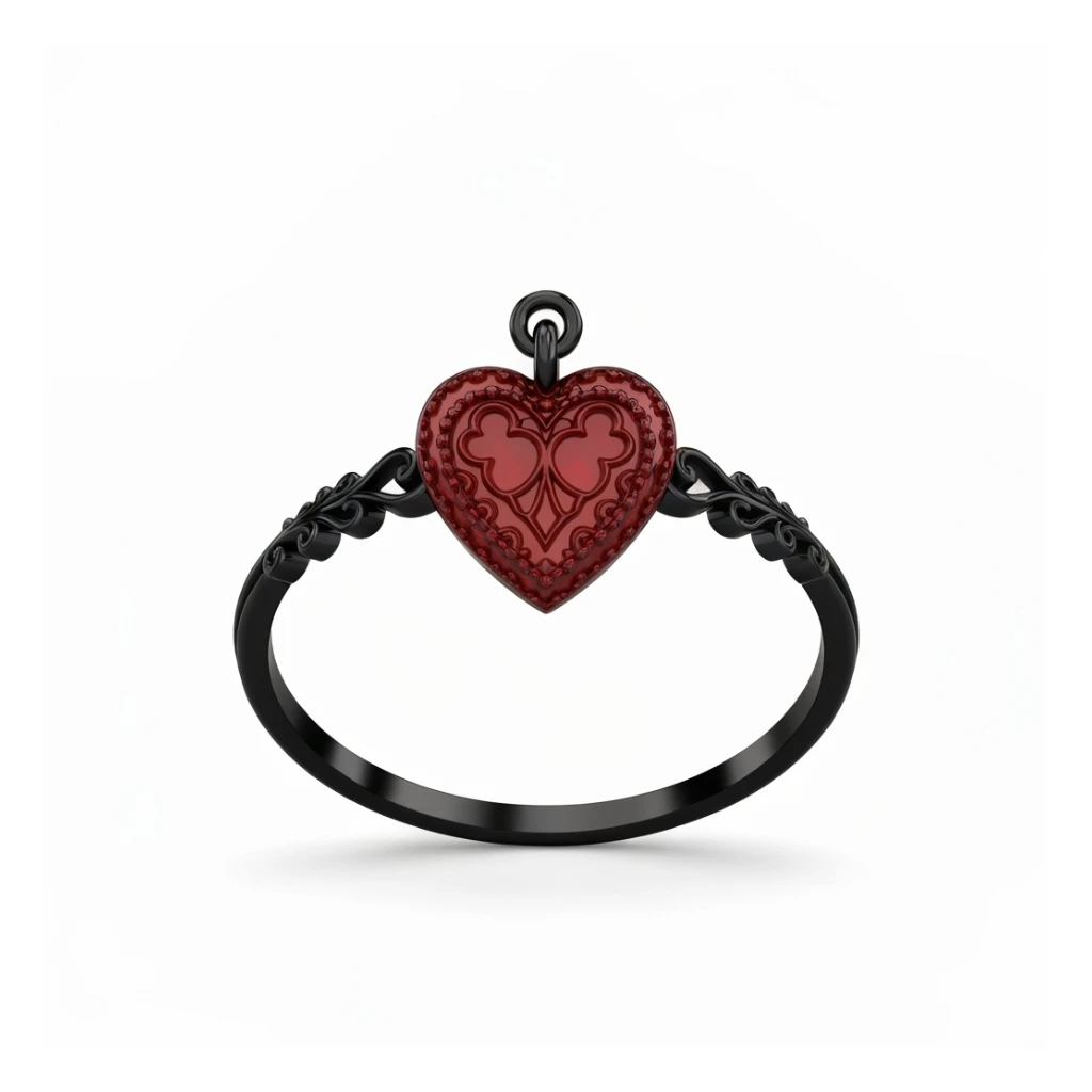 goth heart ring, cute, expressive, minimal, transparent background sticker