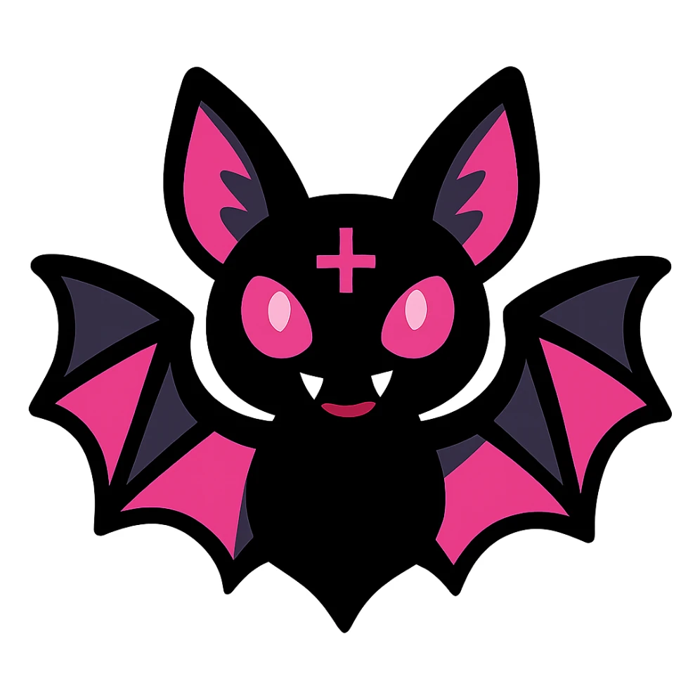 gothic bat, black and pink colors, vibrant toon style sticker