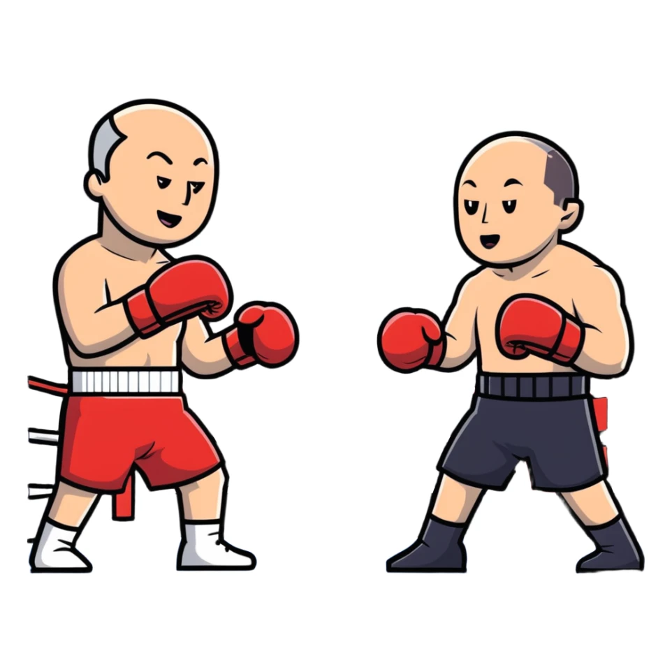 Jeff Bezos and Elon Musk in a boxing ring, cartoon style sticker