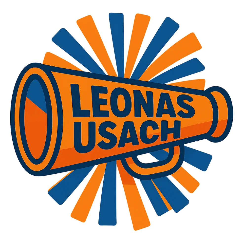 Change the text to 'Leonas Usach', maintaining the vibrant style with a transparent background. sticker
