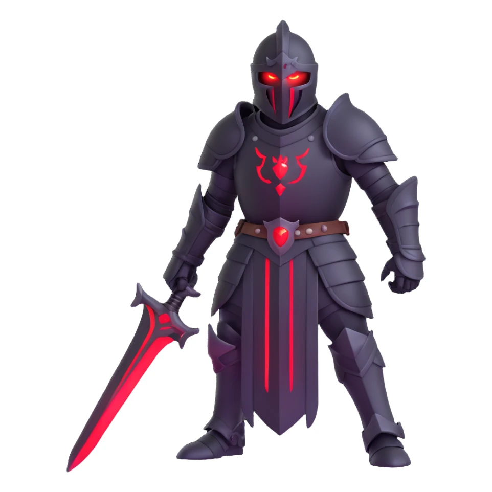 menacing knight in black armor, red glowing eyes, fantasy style sticker