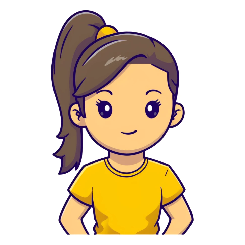 girl avatar with ponytail and yellow t-shirt sticker