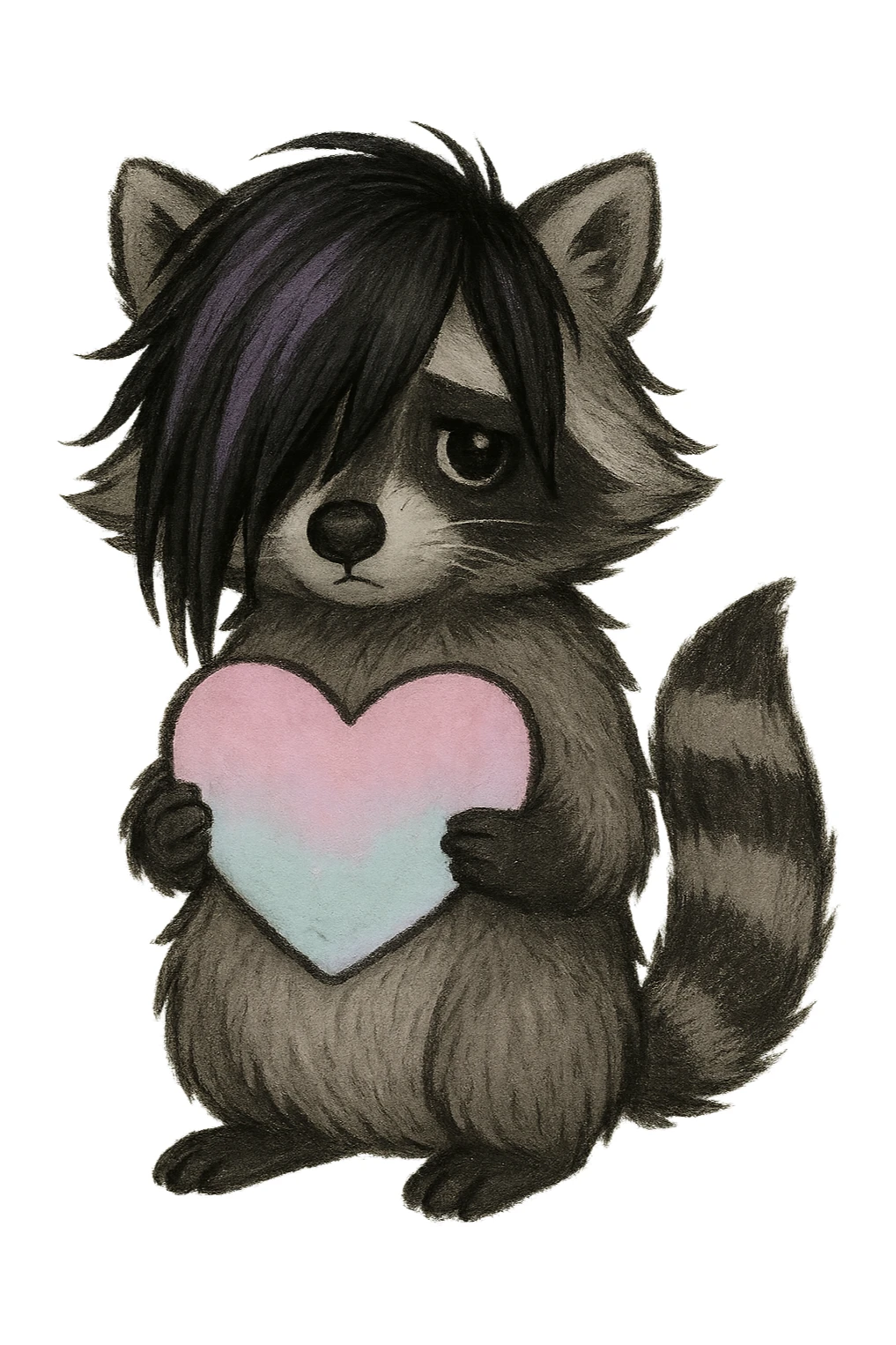 emo raccoon with a pastel heart, no background sticker