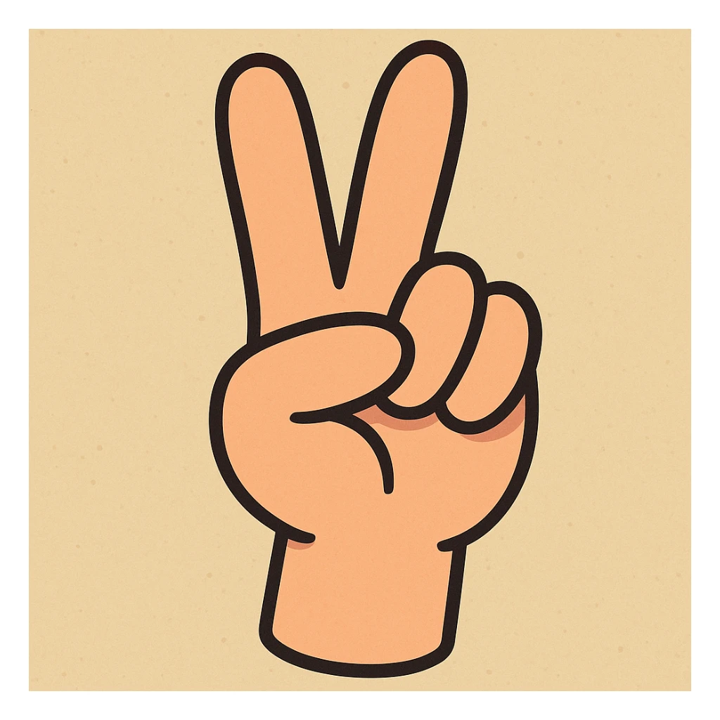 cartoon style hand showing a peace sign gesture with the ring finger touched by the thumb, colorful, playful sticker