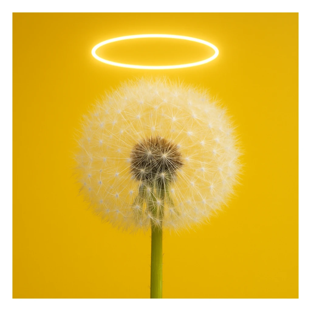 a dandelion with a halo and a yellow background sticker