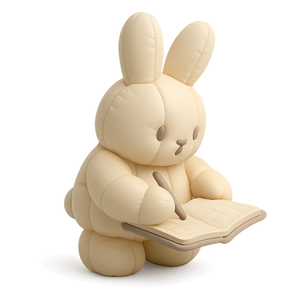 cream bunny writing in planner, standing, cushion style sticker