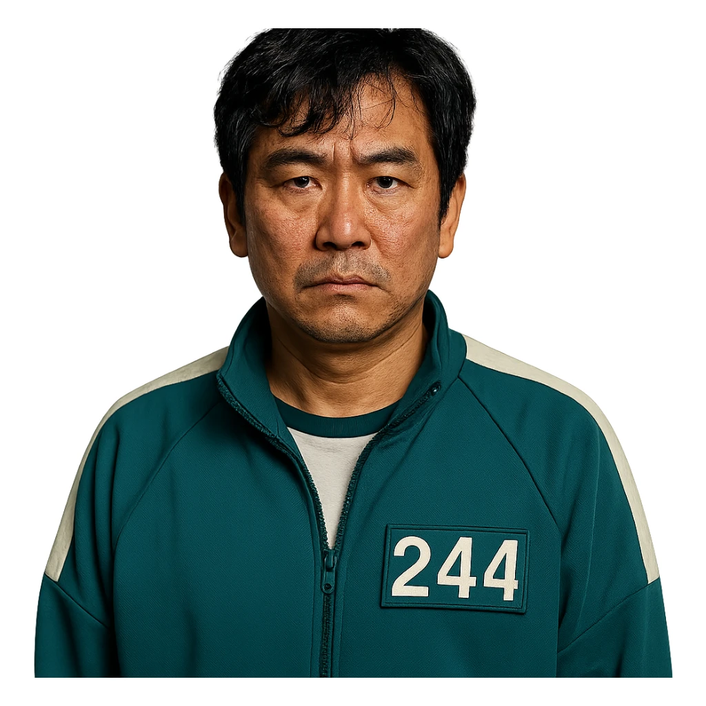 Squid Game Season 2 another main character, clear depiction, individual character, no specific art style sticker