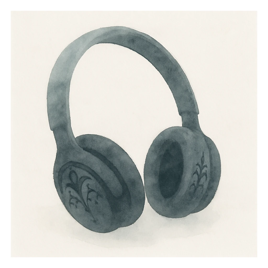 black gothic headphones with soft black washes and delicate gothic patterns sticker