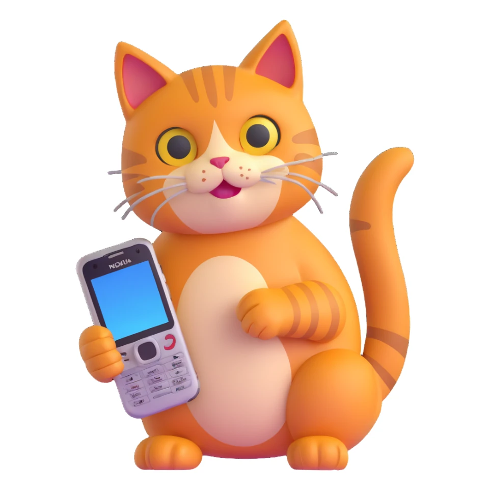 cat with nokia n73 phone sticker