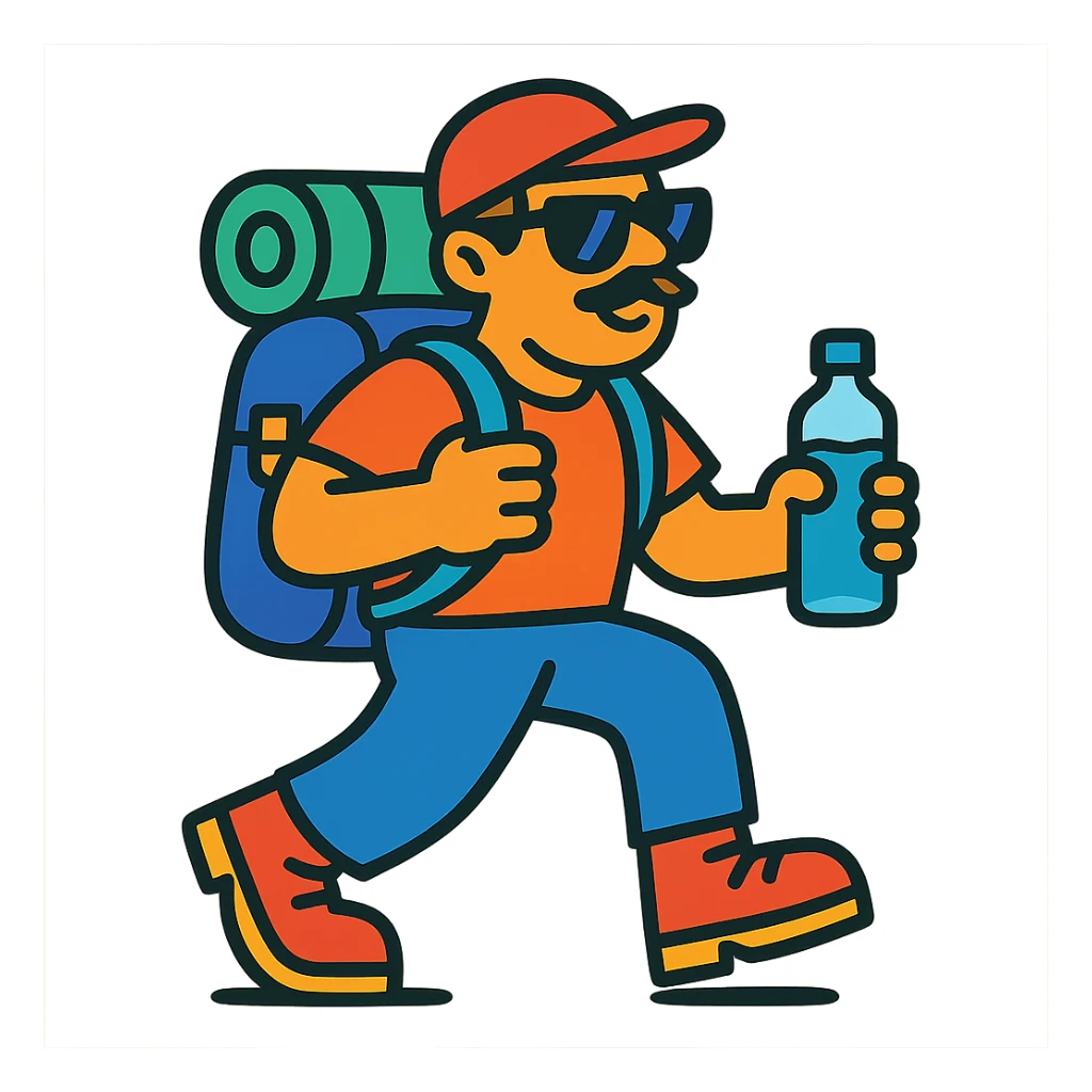 vibrant toon hiker with sunglasses and a water bottle sticker
