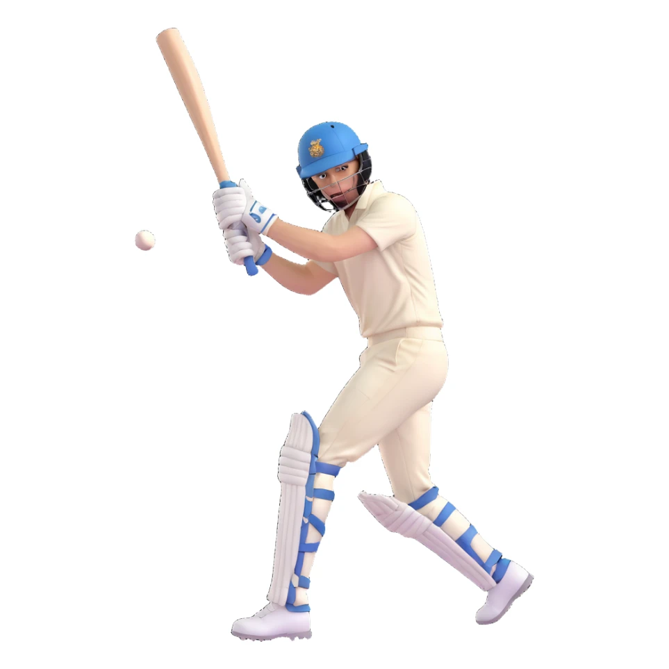 a batsman ready to hit, bat raised, wearing cricket gear, energetic stance sticker