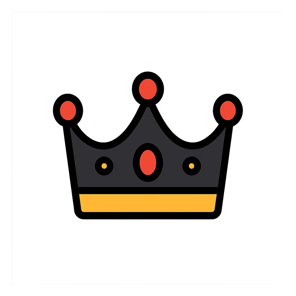 color outline icon of a black crown with red gems sticker
