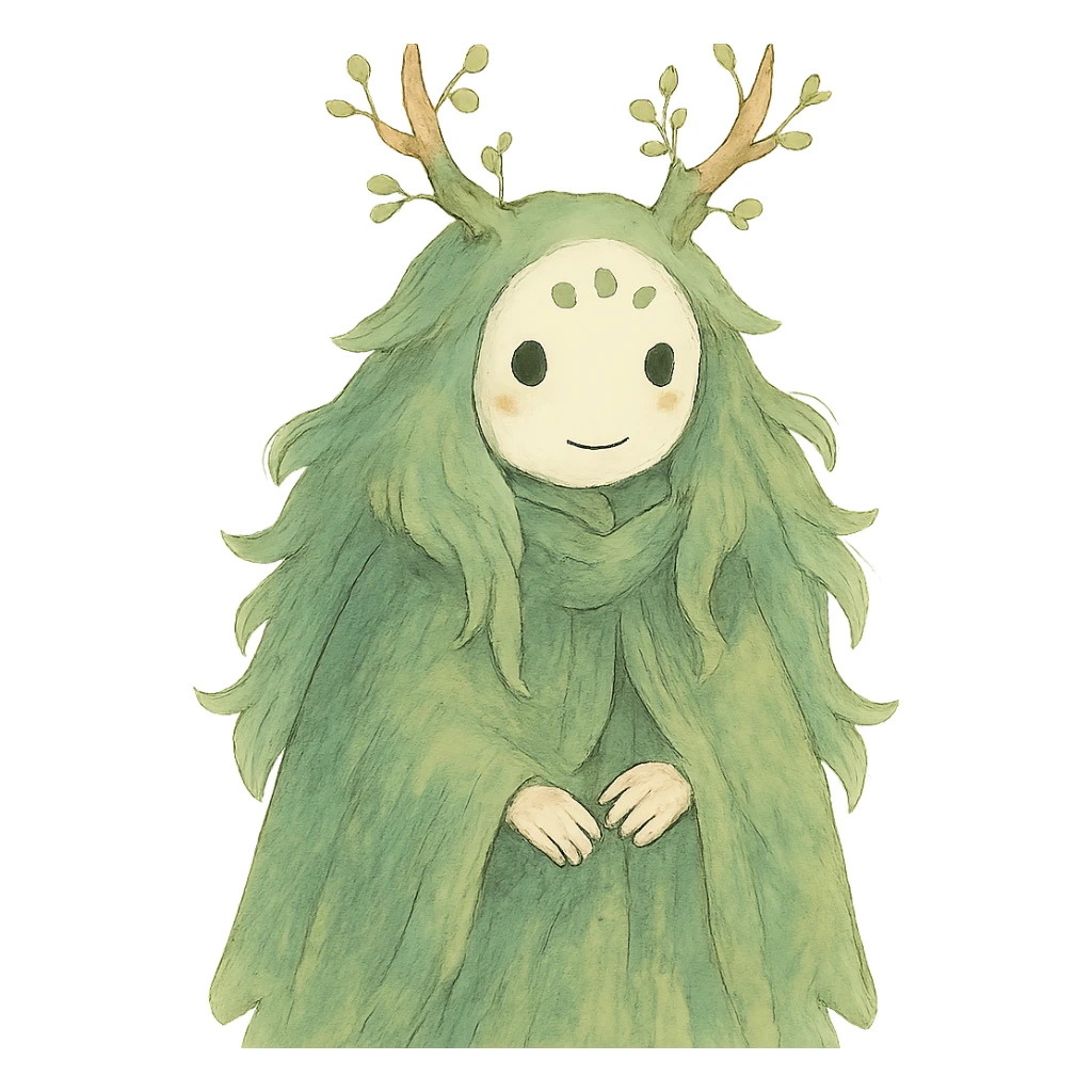 forest spirit character in ghibli style with soft colors and whimsical atmosphere sticker