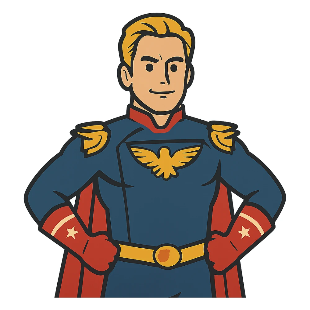 flat toon style Homelander with hands on hips, no background sticker