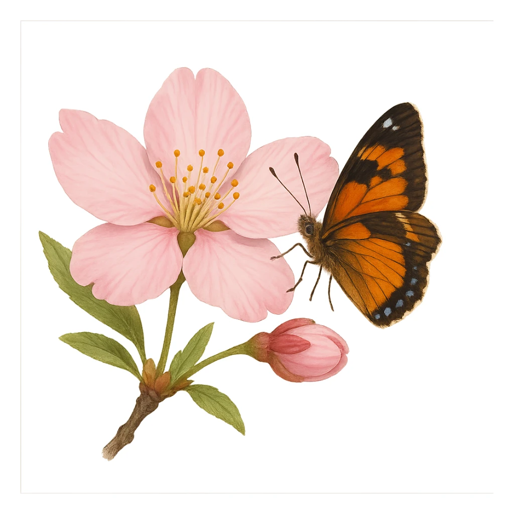 pink cherry blossom with a butterfly, no background sticker