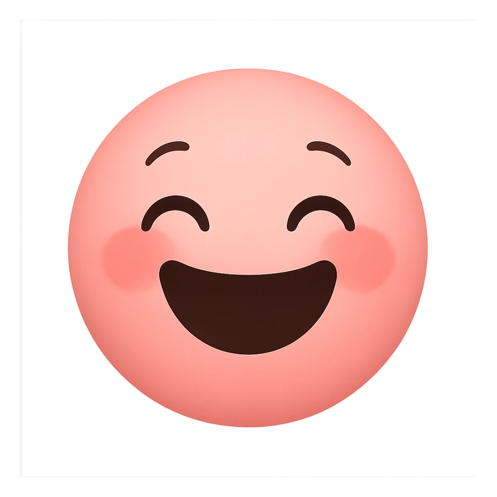 a cute pink laughing face emoji, big smile, closed eyes, blushing cheeks, joyful sticker