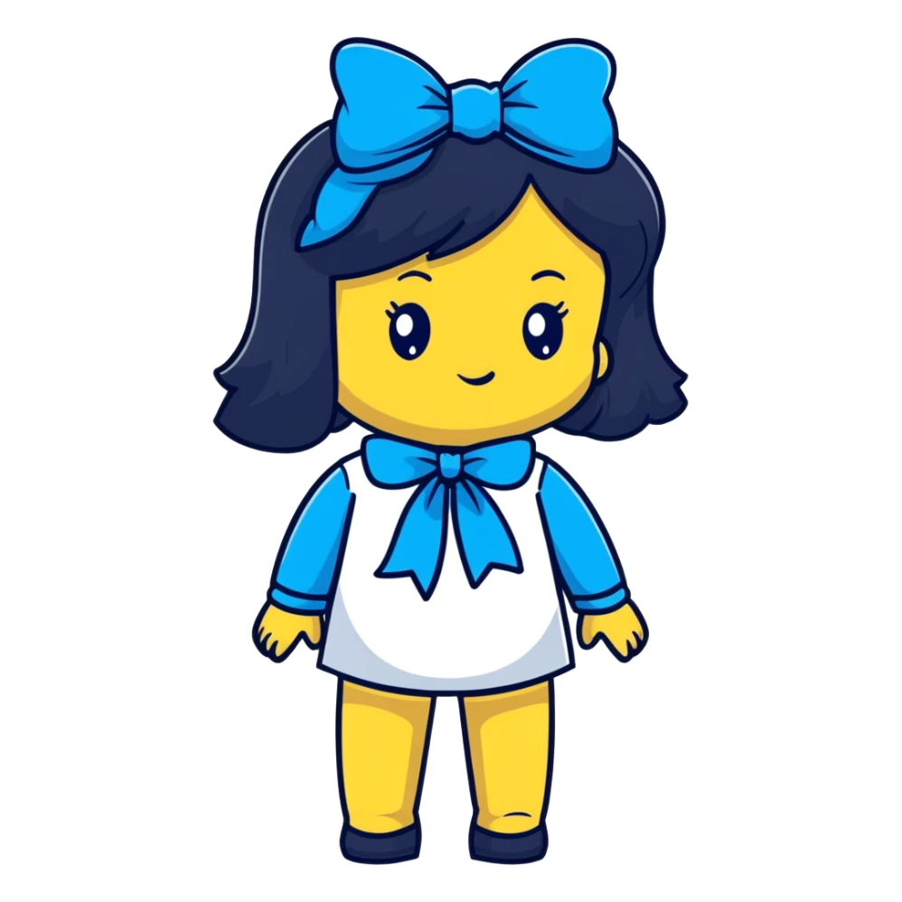woman with a blue bow on her head and long black hair sticker