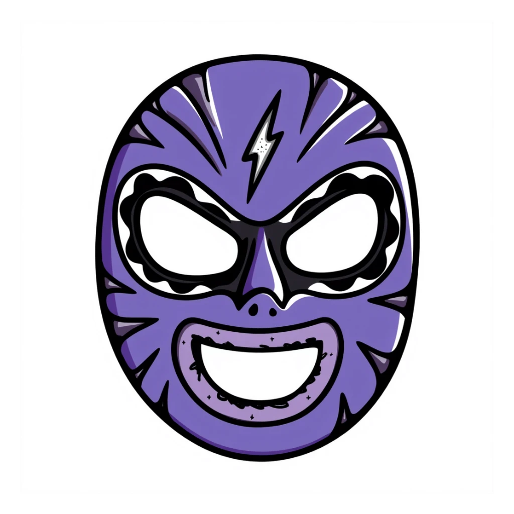 A hand-drawn purple and blue luchador wrestling mask with decorative patterns sticker