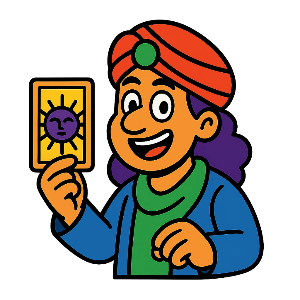 cartoon character holding a tarot card sticker