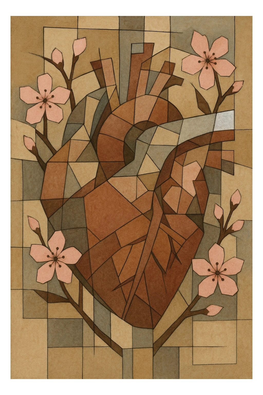 heart with sakura and silver accents sticker