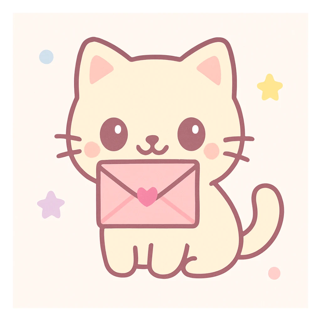 cute illustration of a cat holding a letter in its mouth sticker