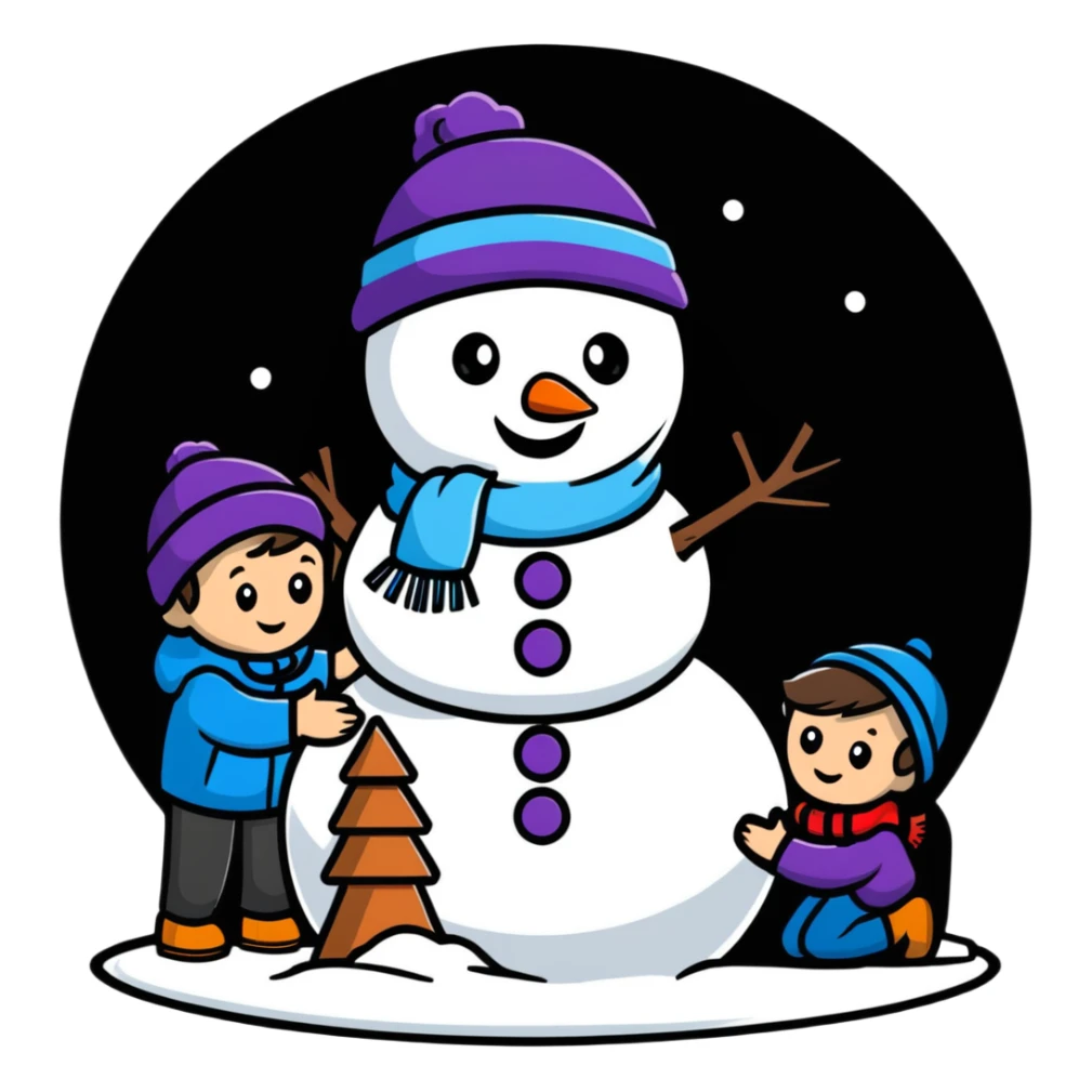bright and playful kids building a snowman sticker