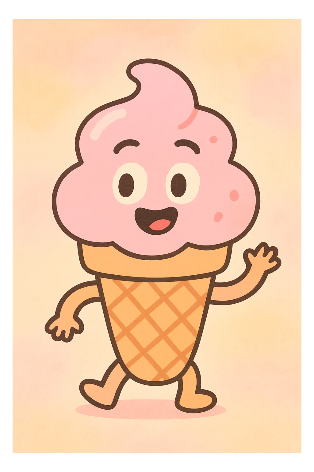 a happy ice cream cone, pastel toon style, soft pastel palette sticker