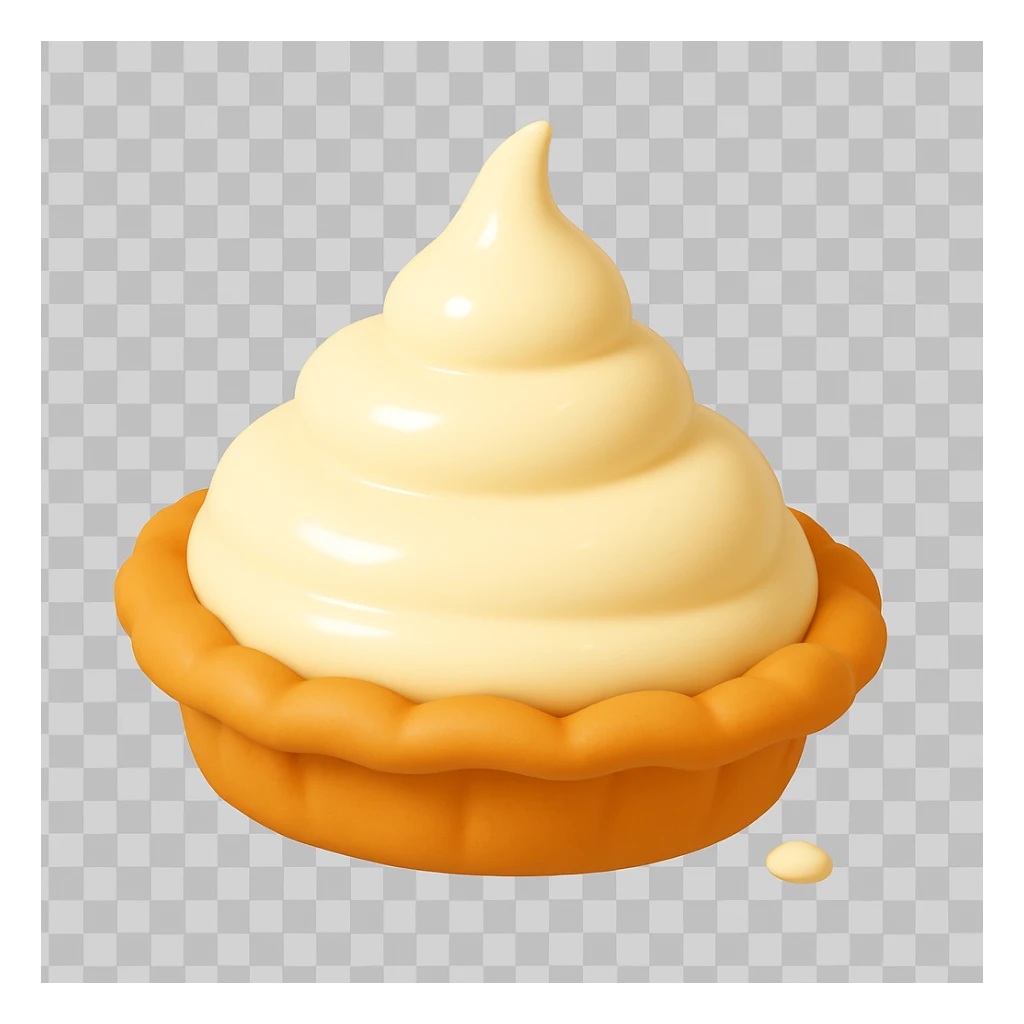 Frame 2 of 15: Intact cream pie, very tiny cream splatter just starting, playful 3D emoji style, golden brown crust, same angle as reference. sticker