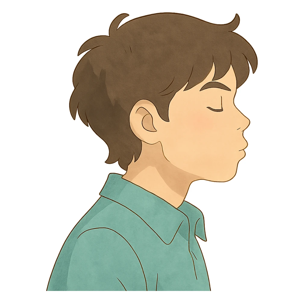 ghibli style illustration of a person mewing, soft colors, profile sticker