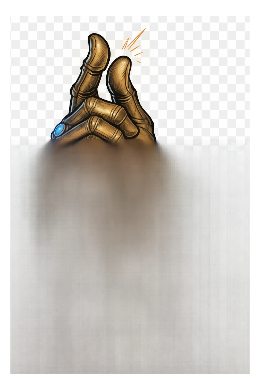 Thanos' gauntlet doing a finger snap, detailed metallic texture, glowing gems, Marvel style, no background sticker
