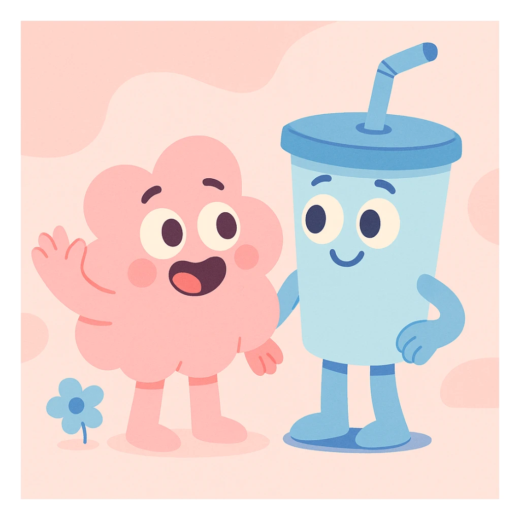 cute object in pastel pink and blue, calArts 2010s cartoon style sticker