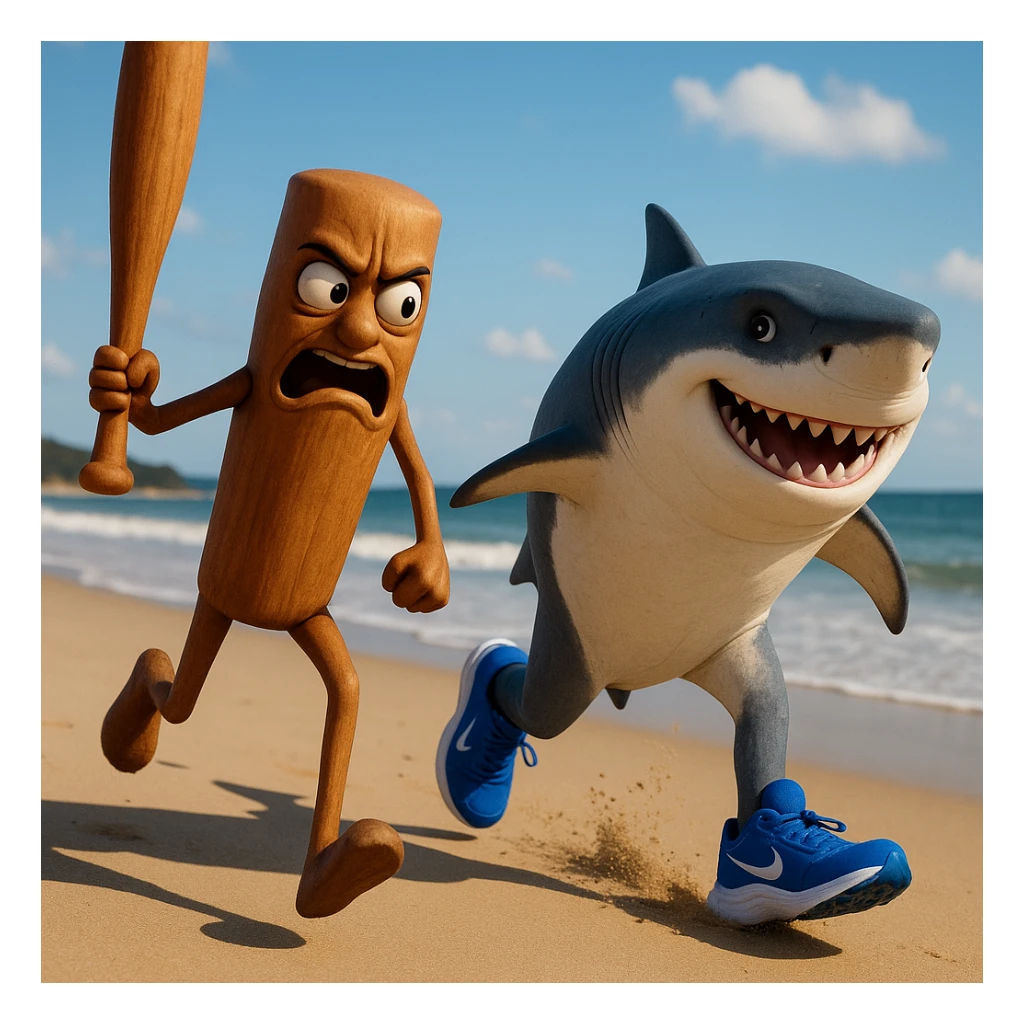 create this image with 4 different emotion to each of them .CREATE ONE WHERE THE ONE WITH THE STICK IS BEATING THE OTHER. AND THE OTHER ONE WITH HAPPY EMOTION 
 sticker