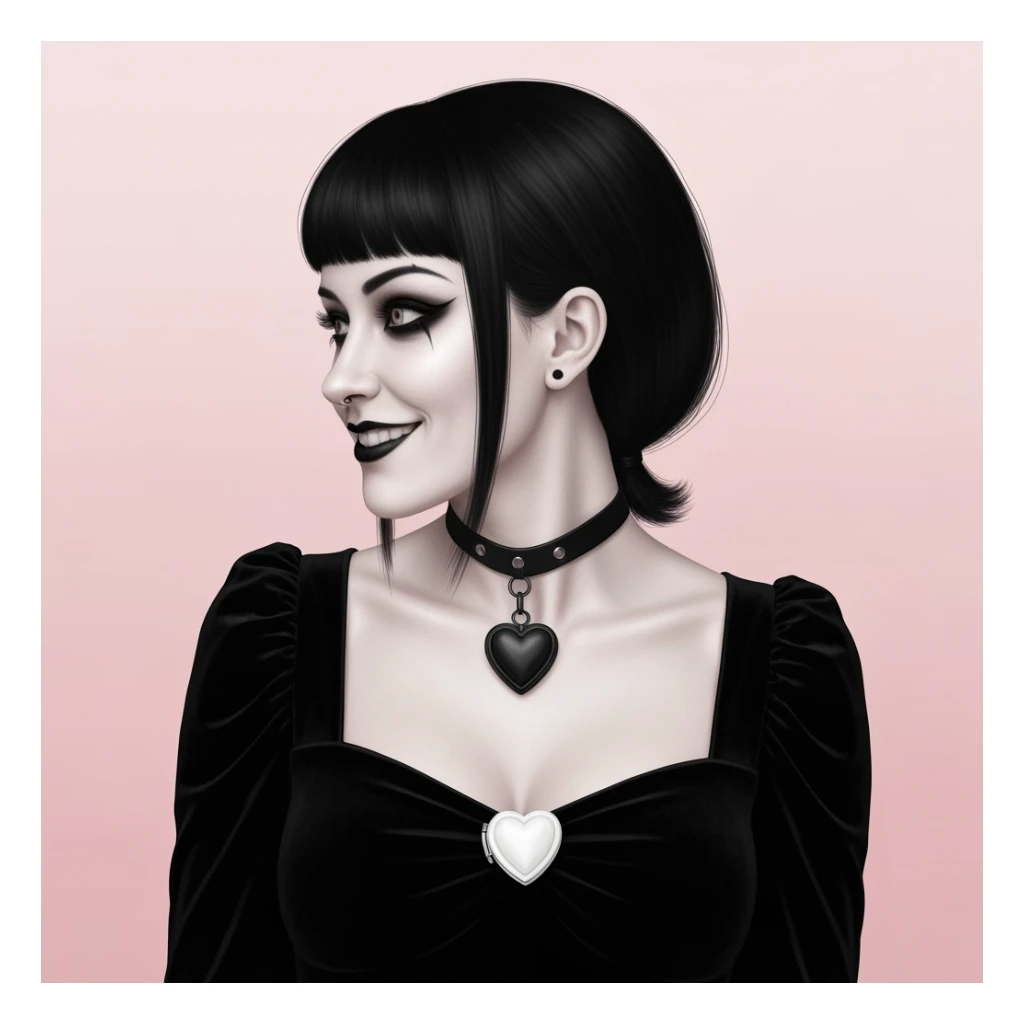 goth profile picture with a heart accent, cute, expressive, minimal, variation 4 sticker