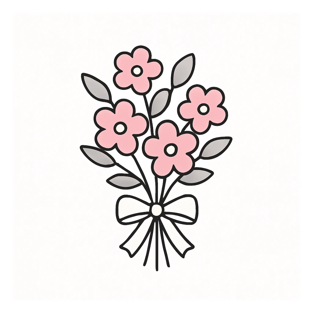 a pink floral bouquet tied with a white ribbon, soft and romantic sticker