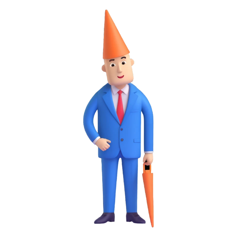 A Coneheads man, tall cone-shaped head, blue suit sticker