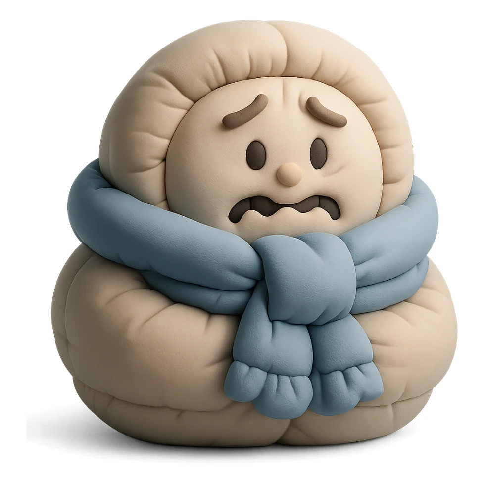 plush face bundled in a scarf, shivering, cold weather sticker