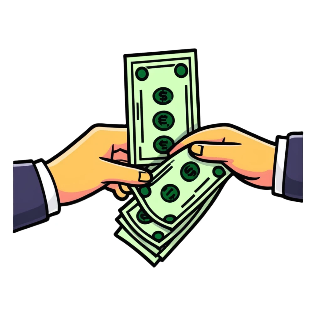 money being handed from one person to another sticker
